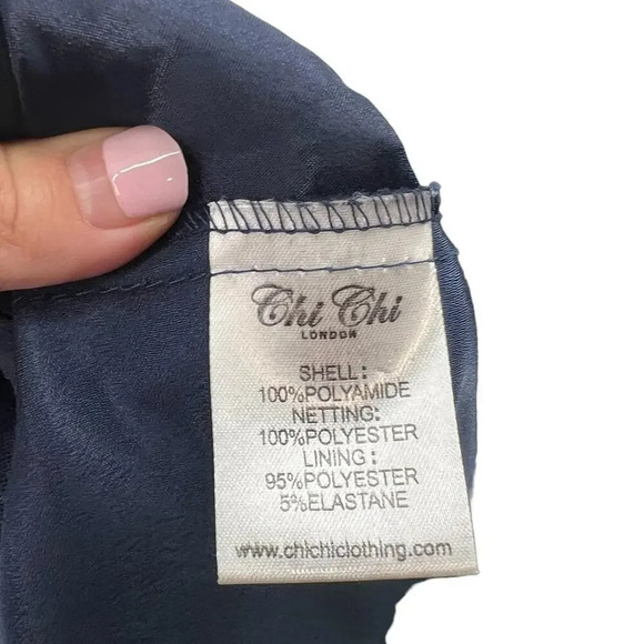 Chi Chi London Sheridan Dress Navy Blue Embroidered‎ Short Sleeve UK 12 US 8 - Picture 13 of 14